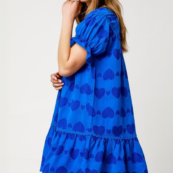 Umgee Heart Pattern Short Sleeve Ruffle Babydoll Dress - Picture 2 of 6